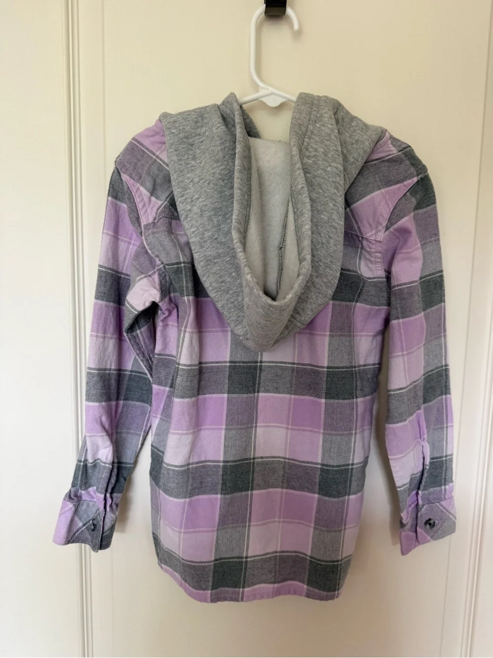 Carhartt Girls Hooded Plaid Flannel Shirt Jacket | Purple Gray | Size 6X